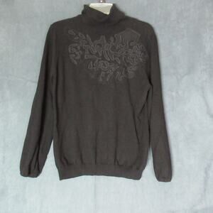 Boston Proper Ribbed Turtleneck Large Black Coquette Dainty Lace Illusion Neck